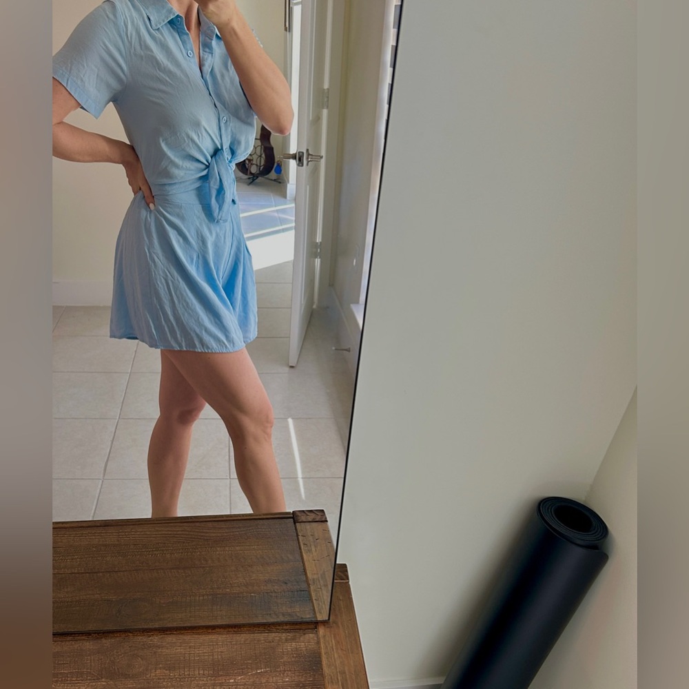Blue Tie-Front Romper